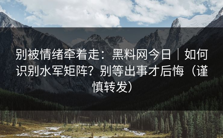 别被情绪牵着走：黑料网今日｜如何识别水军矩阵？别等出事才后悔（谨慎转发）